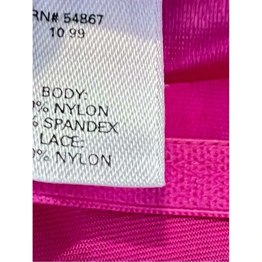 Victoria's Secret Hot Pink stretch Satin Slip Black Lace built in bra 36C vntg - Picture 11 of 15